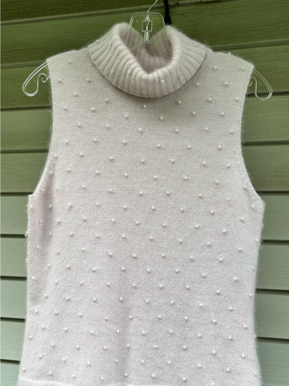 Mixit Soft Coquette 50% Angora Feminine Elegant Pearl Cozy Sleeveless Sweater.